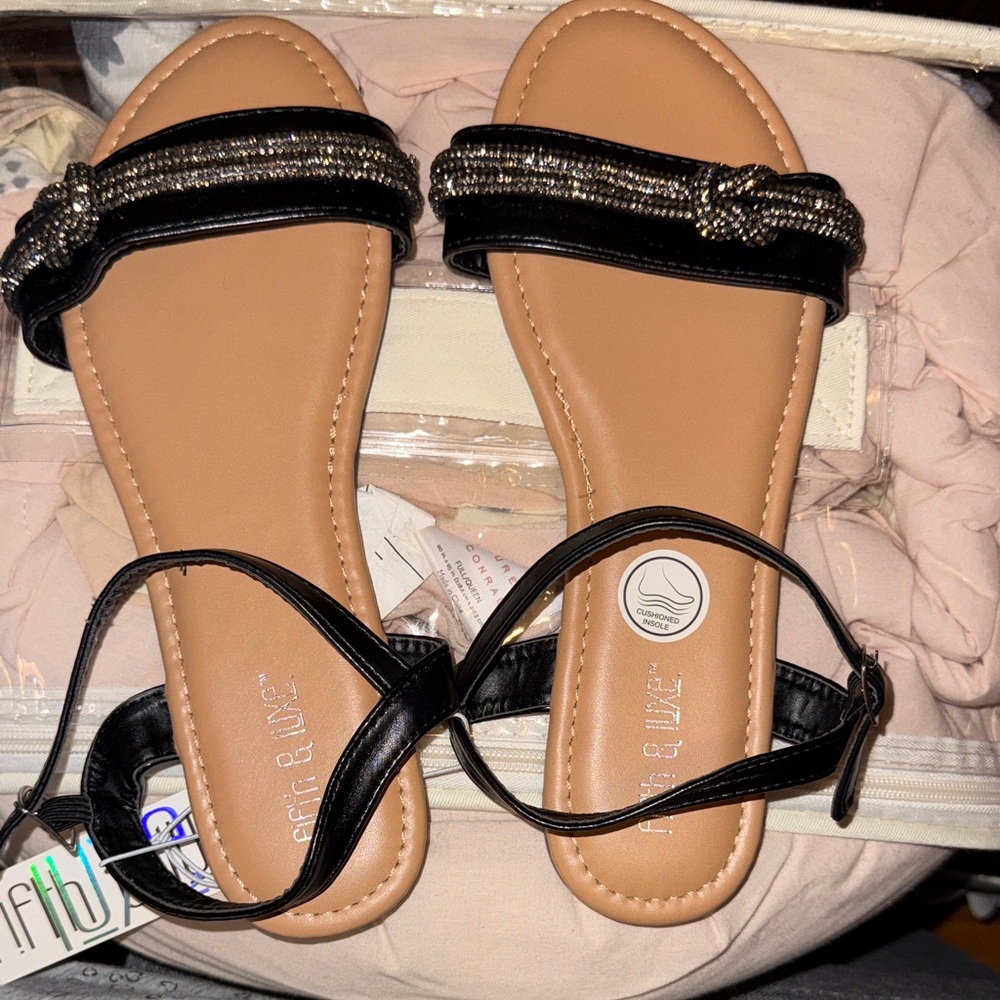 Black Beaded Strap Women's Sandals